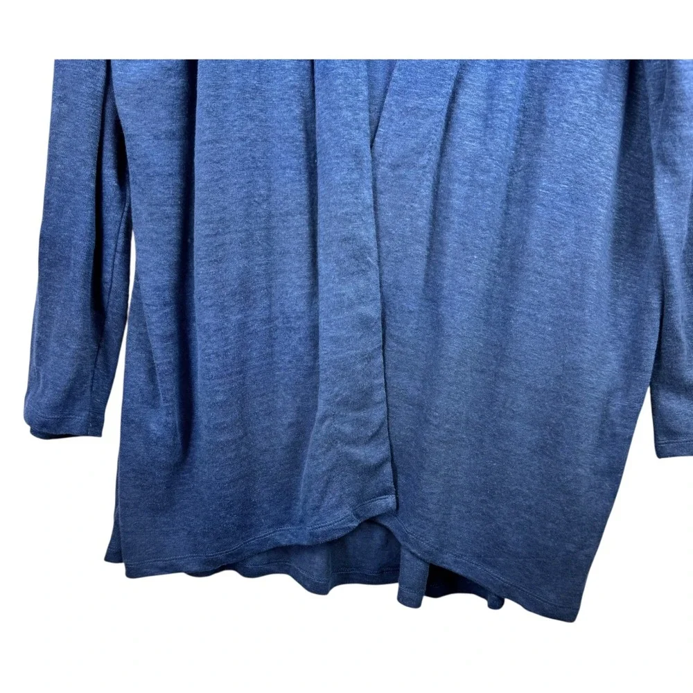 J Jill Cardigan Sweater‎ Large Love Linen Blue 100% Linen Open Front Long Sleeve